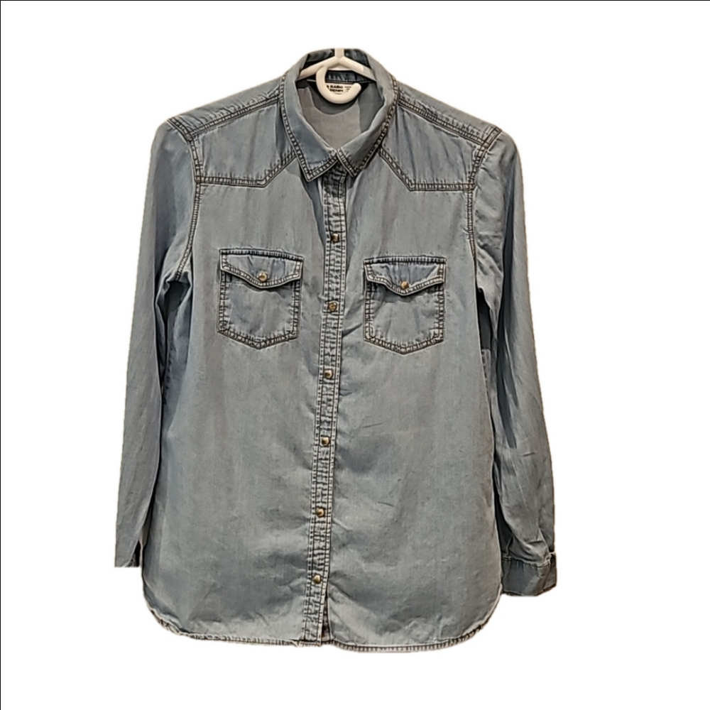 Zara Basic Denim Lighweight Jacket Collard Button Up Pockets Women's Small